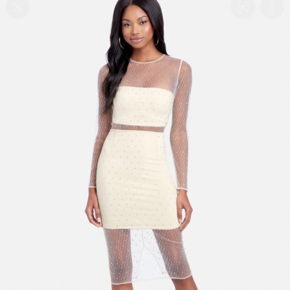 Bebe Sparkle Mesh Midi Dress